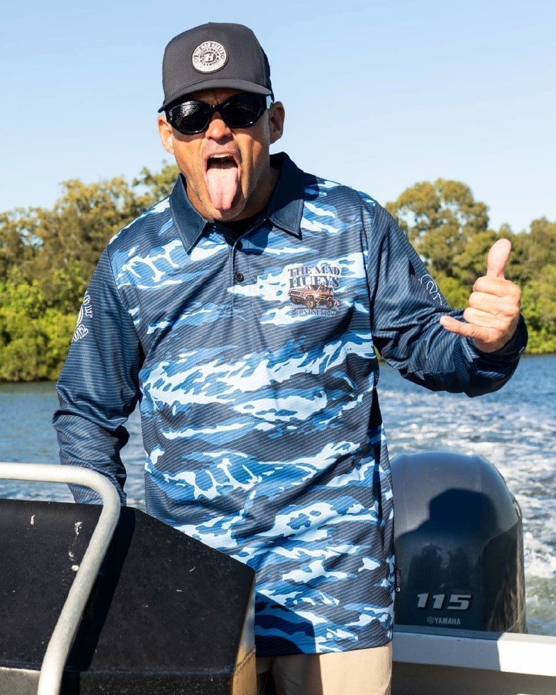 The Mad Hueys Send It Mens UPF50+ Fishing Jersey Navy