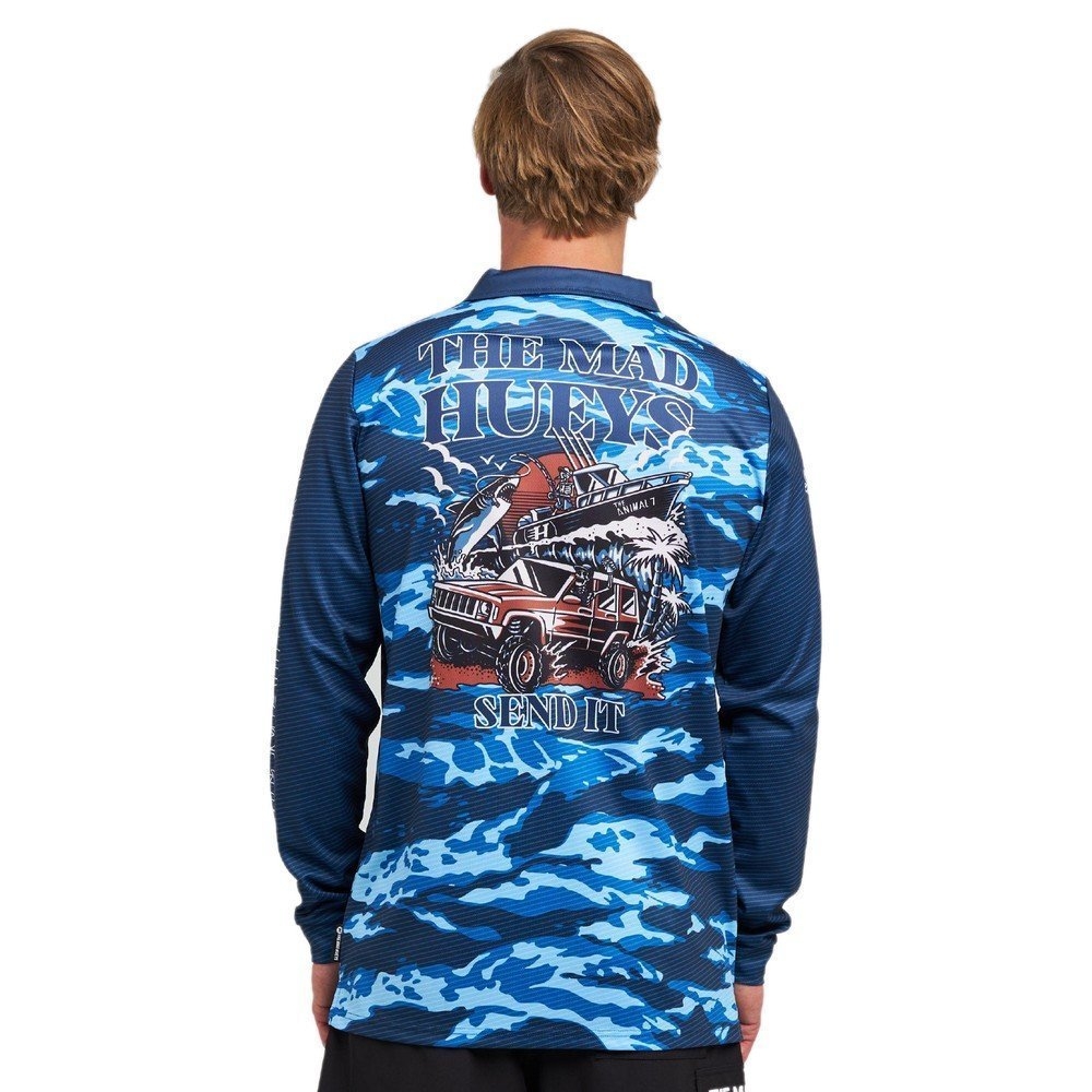 The Mad Hueys Send It Mens UPF50+ Fishing Jersey Navy