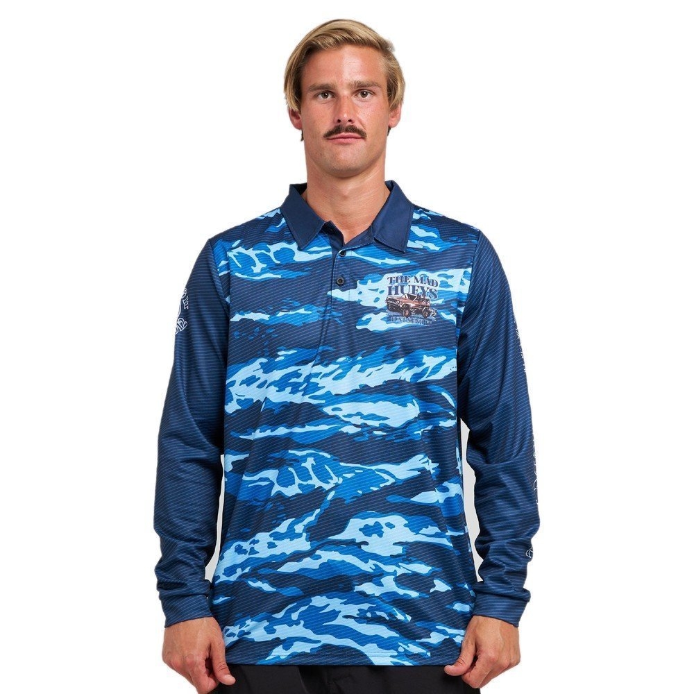 The Mad Hueys Send It Mens UPF50+ Fishing Jersey Navy