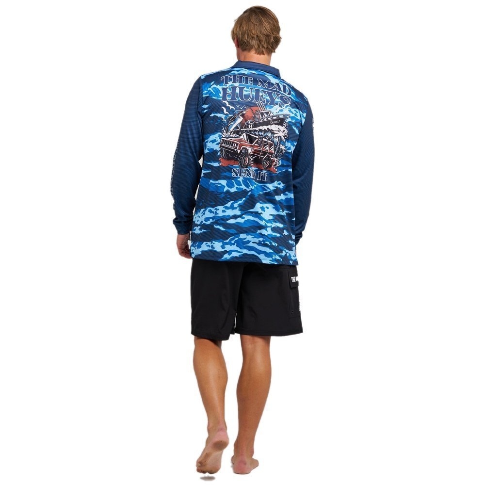 The Mad Hueys Send It Mens UPF50+ Fishing Jersey Navy