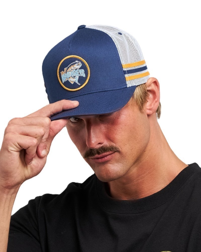 The Mad Hueys Down To Fish Twill Trucker Cap Navy