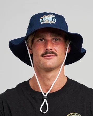The Mad Hueys Down To Fish Wide Brim Hat Navy L/XL