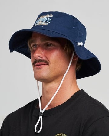 The Mad Hueys Down To Fish Wide Brim Hat Navy L/XL