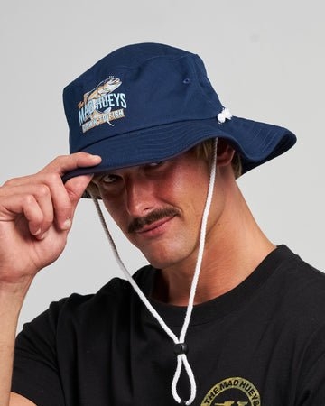 The Mad Hueys Down To Fish Wide Brim Hat Navy L/XL