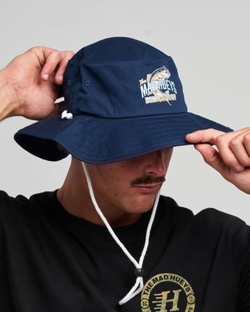 The Mad Hueys Down To Fish Wide Brim Hat Navy L/XL