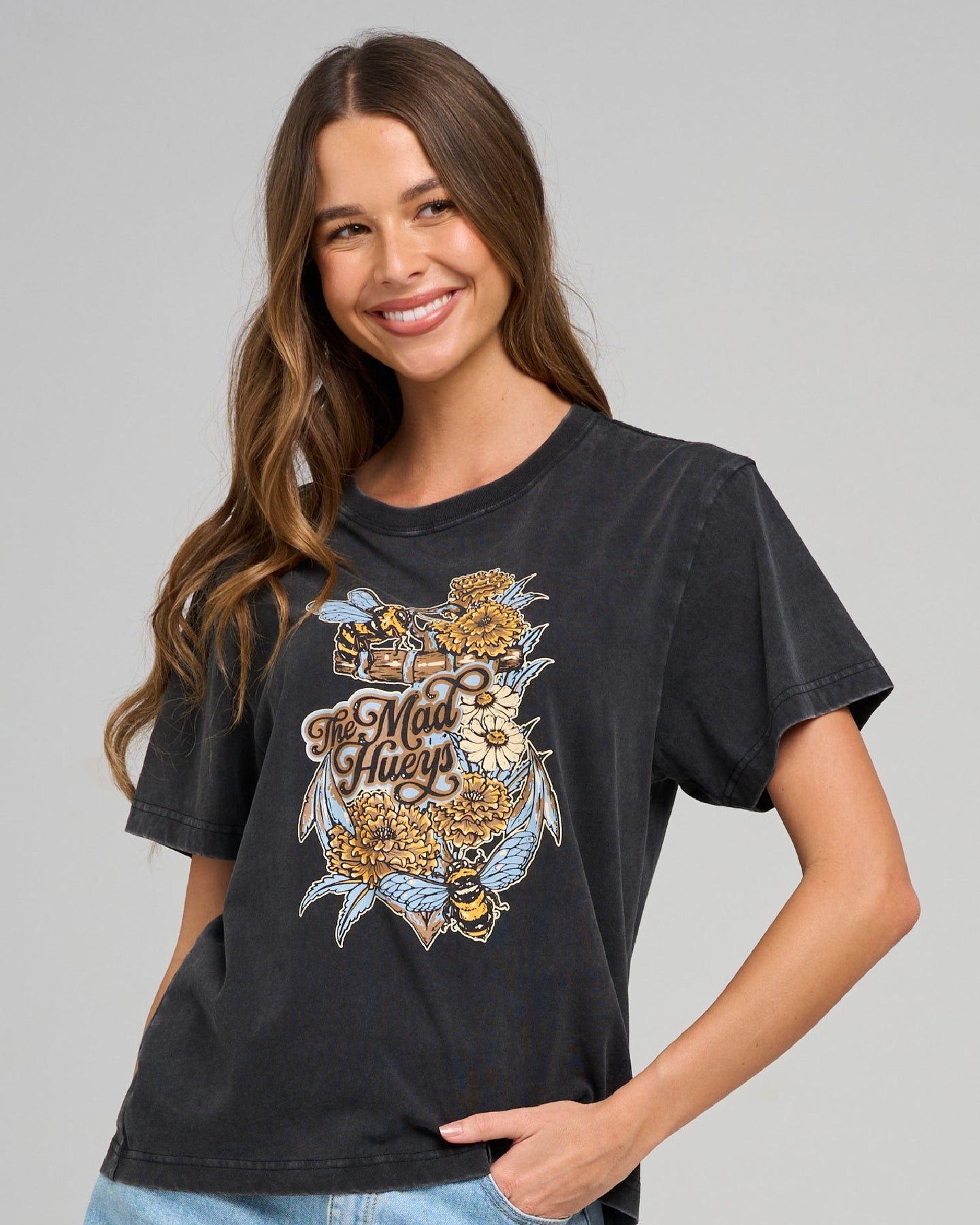 The Mad Hueys Marigold Anchor Womens T-Shirt Washed Black