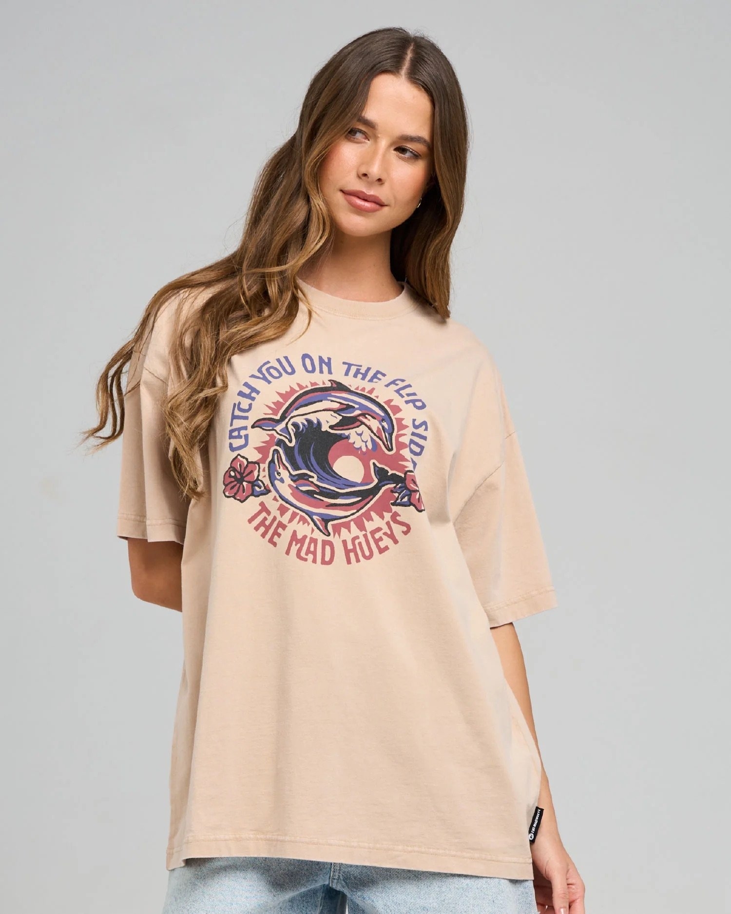 The Mad Hueys Flip Side Womens T-Shirt Dress Washed Latte