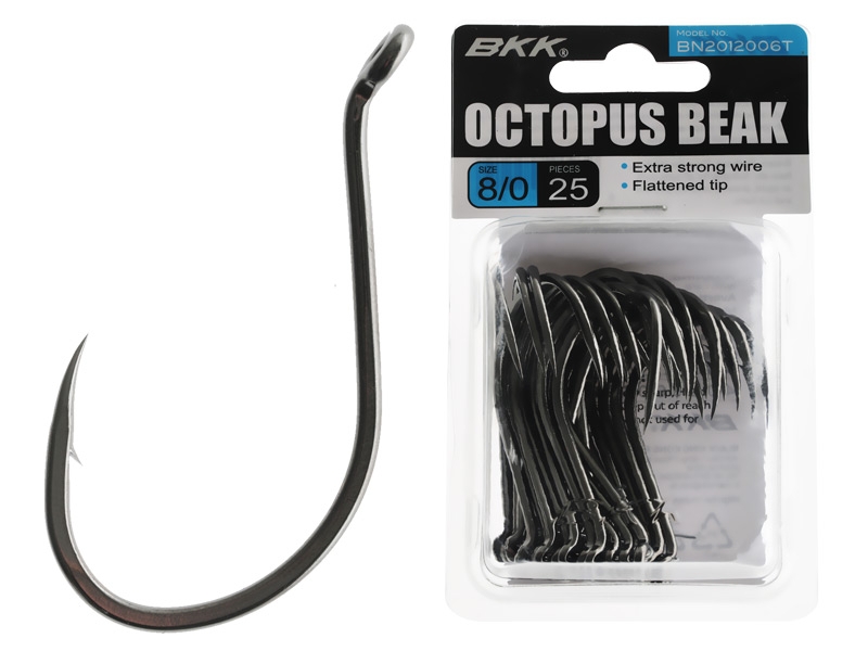 BKK Octopus Beak Hooks Black Nickel Bulk Pack 8/0 Qty 25