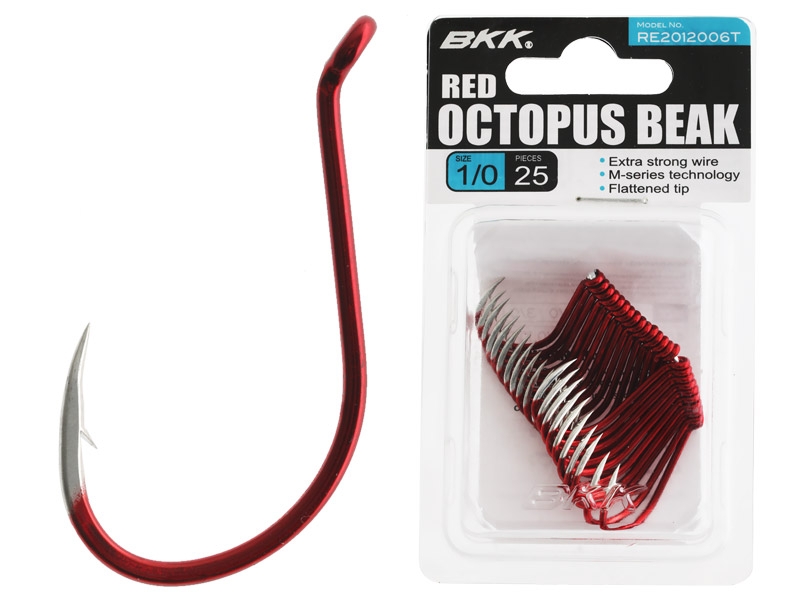 BKK Octopus Beak Hooks Red Bulk Pack Qty 25 1/0