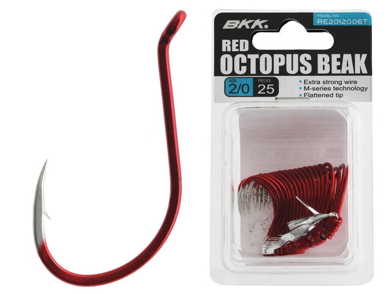 BKK Octopus Beak Hooks Red Bulk Pack Qty 25 2/0