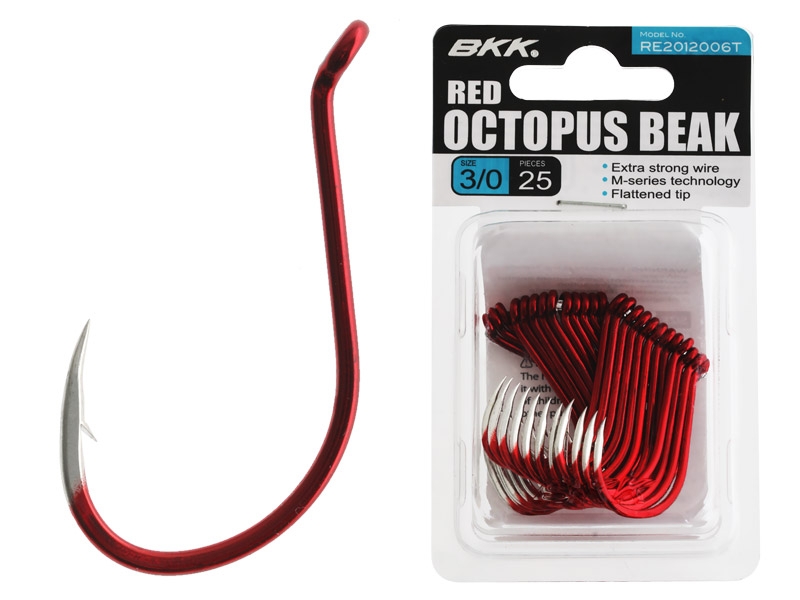 BKK Octopus Beak Hooks Red Bulk Pack Qty 25 3/0