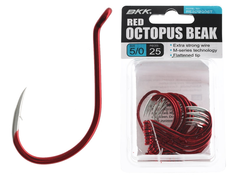 BKK Octopus Beak Hooks Red Bulk Pack Qty 25 5/0