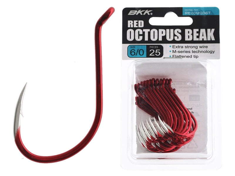 BKK Octopus Beak Hooks Red Bulk Pack Qty 25 6/0