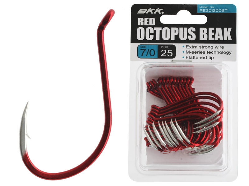 BKK Octopus Beak Hooks Red Bulk Pack Qty 25 7/0