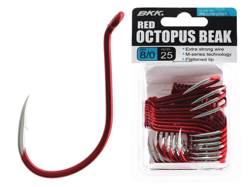 BKK Octopus Beak Hooks Red Bulk Pack Qty 25 8/0