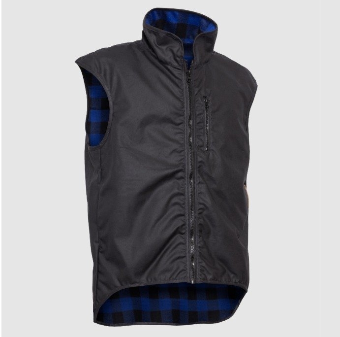 Styx Mill Oilskin Blue Check Wool Lined Province Vest Black Wet
