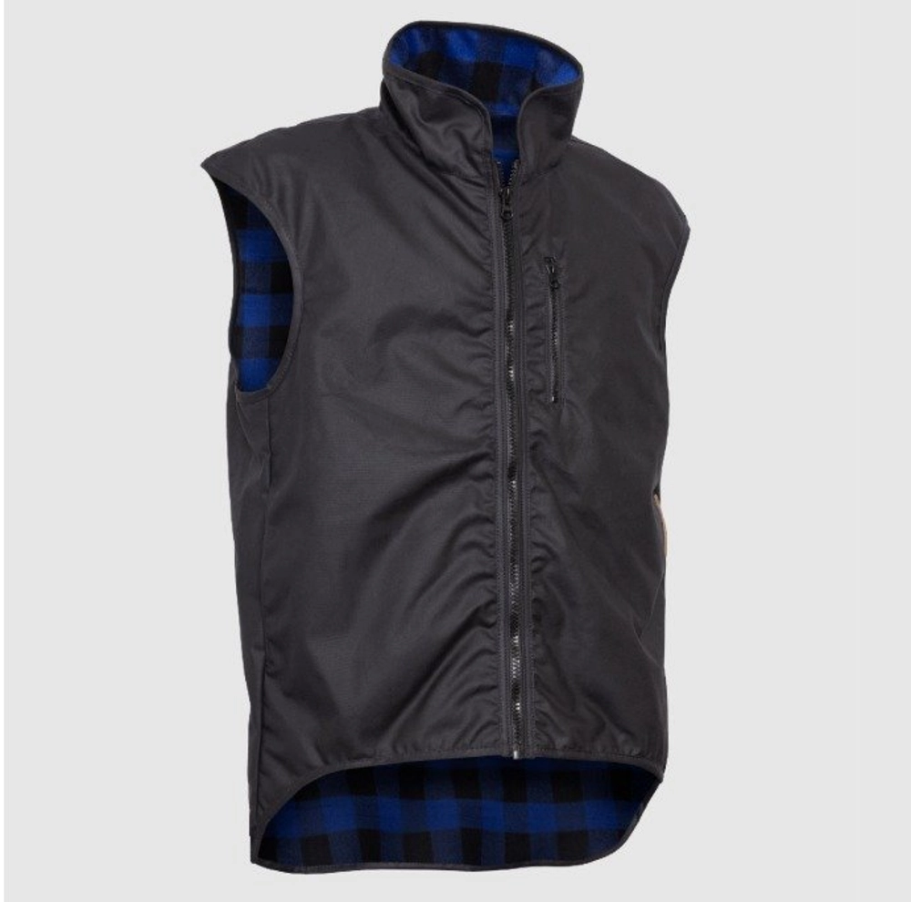 Styx Mill Oilskin Blue Check Wool Lined Province Vest Black L Styx Mill Oilskin Blue Check Wool Lined Province Vest Black L