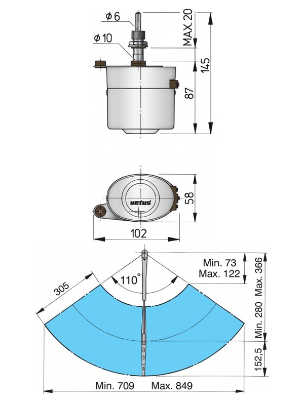 VETUS Wiper Motor Set incl Arm and Blade 12V