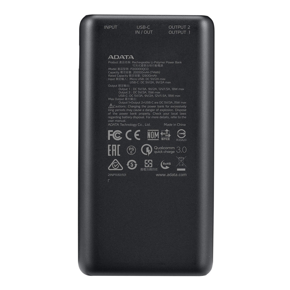 ADATA P20000QCD Fast Charging Power Bank 20000mAh