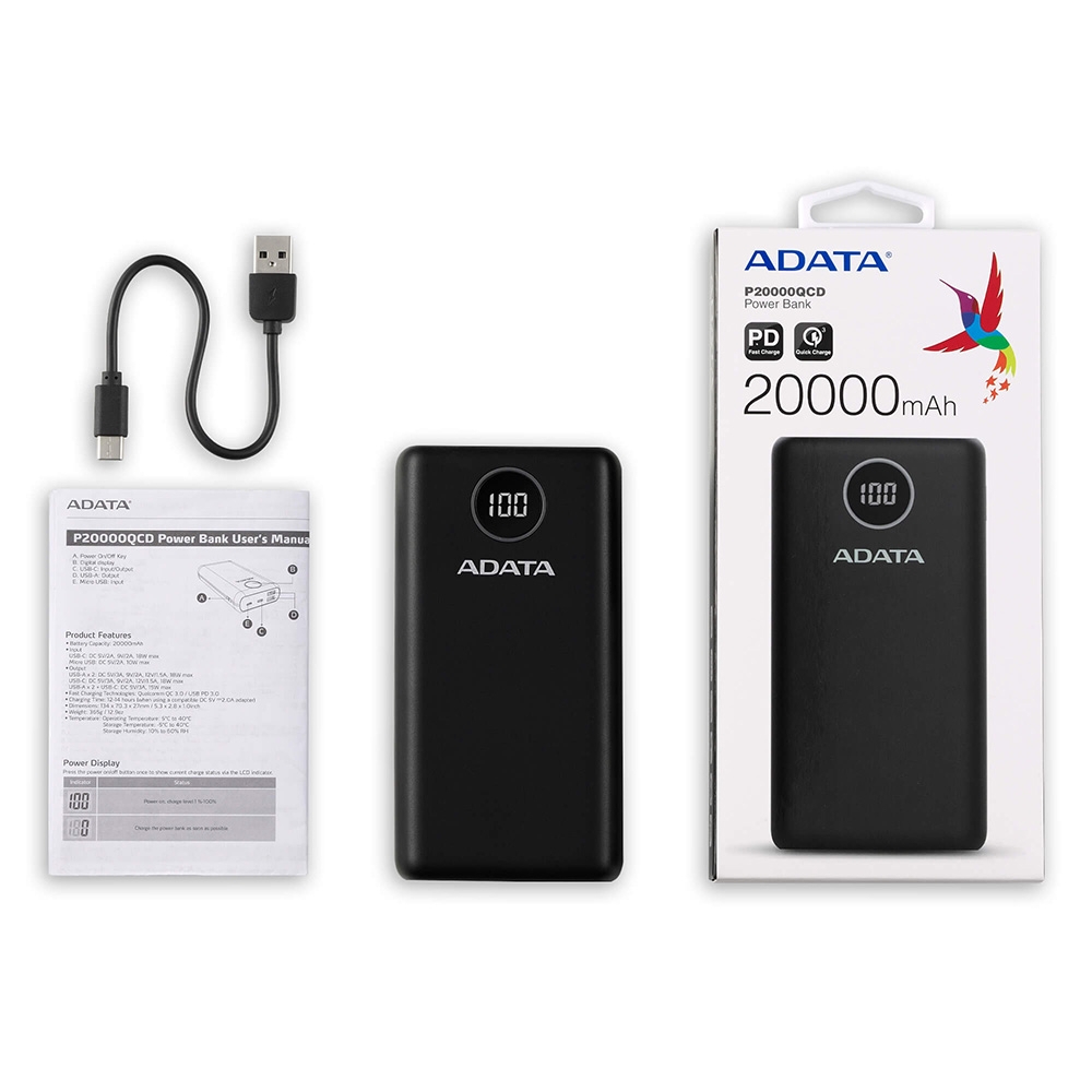 ADATA P20000QCD Fast Charging Power Bank 20000mAh