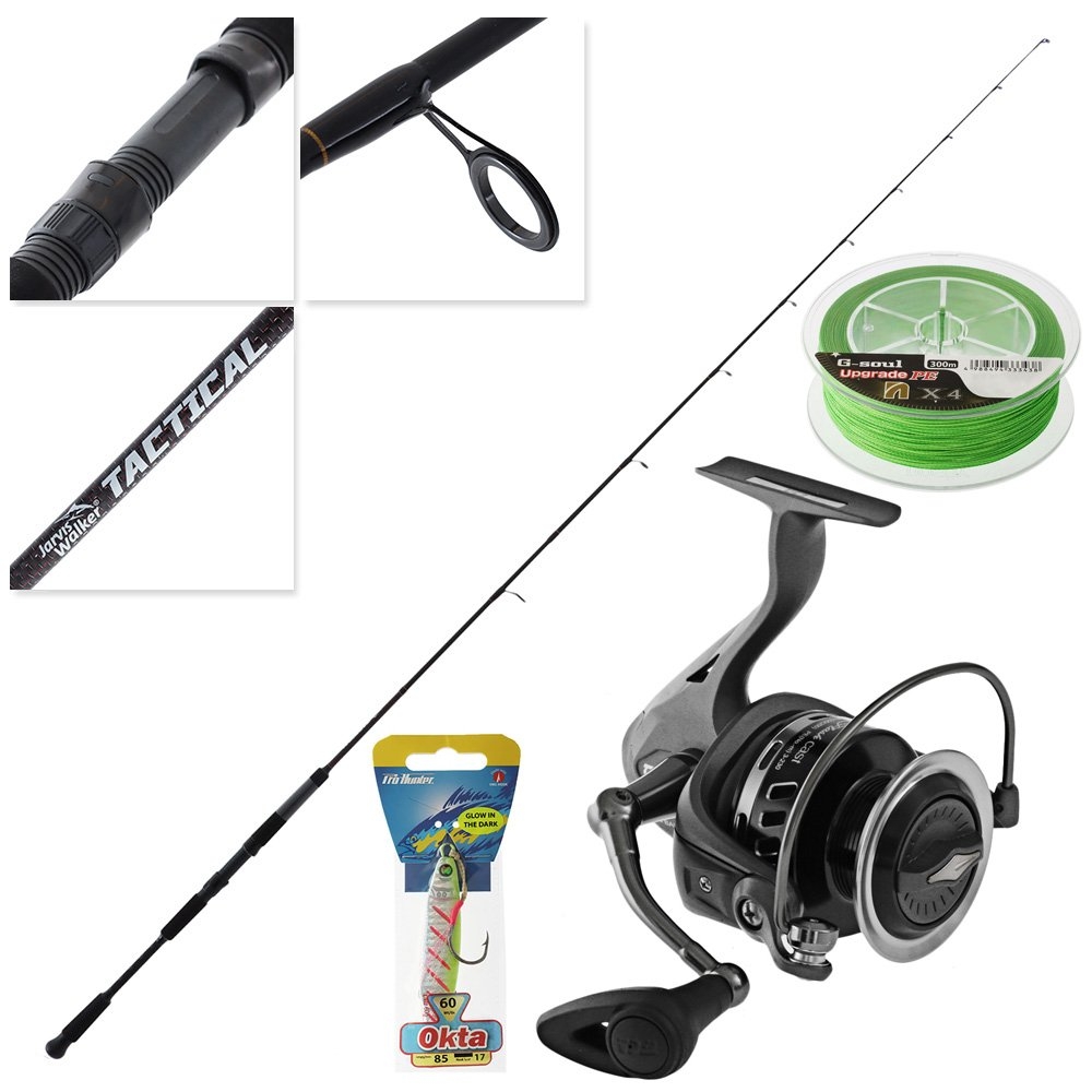 TiCA Flash Cast FC4000 Jarvis Walker Tactical Soft Bait Spin Combo with Braid and Jig 7ft 6in 4-8kg 2pc