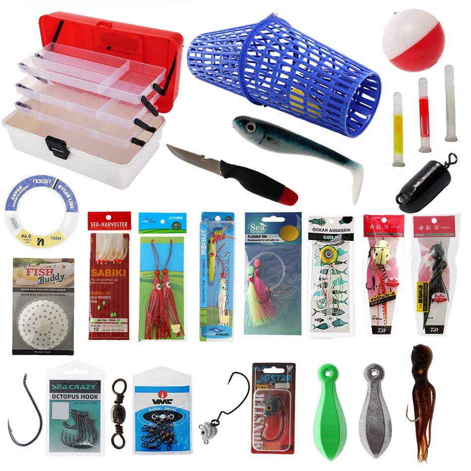 Berkley 3-Tray Tackle Box with Tackle Essentials Bait Knife and Fish Trap