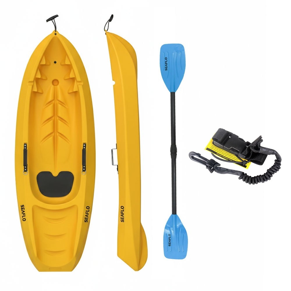 Seaflo Kids Kayak with Paddle and Leash Yellow