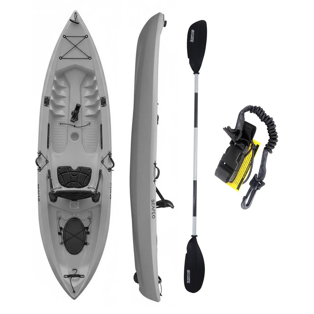Seaflo Fishing Kayak with Built-In Wheel incl Paddle and Leash 10ft Grey