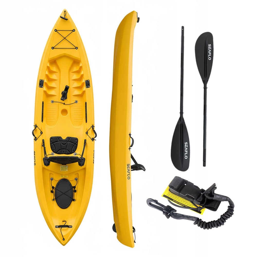 Seaflo Fishing Kayak with Built in Wheel incl Paddle and Leash 10ft Yellow