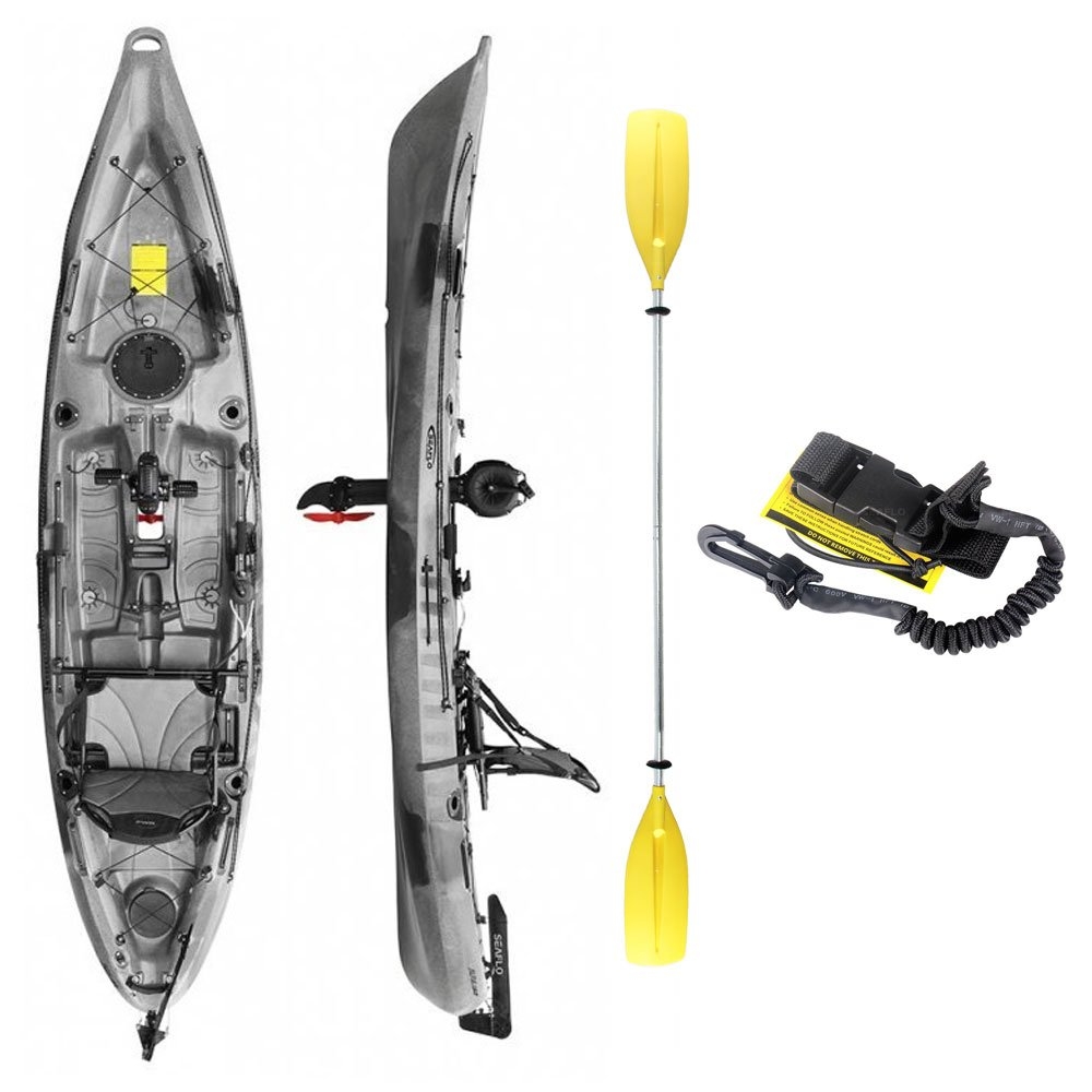 Seaflo Pedal Pro 375 Fishing Kayak Camo with Paddle and Leash
