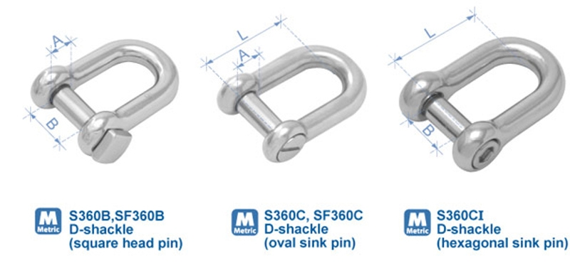 Sinox S360C M8 316 Slot Drive D Shackle