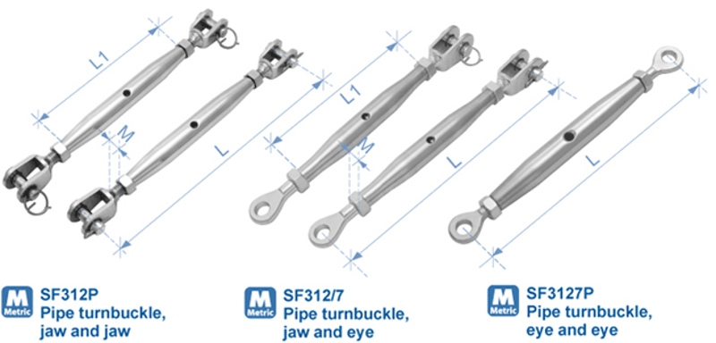Sinox S312P 316 Jaw/Jaw Pipe Turnbuckle M6