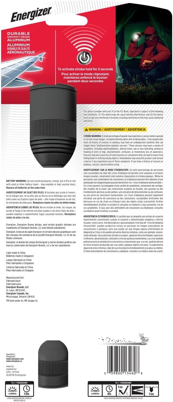 Energizer High-Powered Tactical Aluminium IPX7 Waterproof LED Torch 1000lm