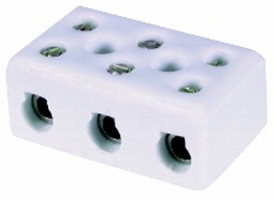 3 Wire Porcelain Terminal Block - 30 amp