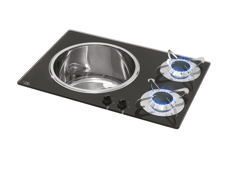 CAN 2 Burner Gas Hob and Sink with Crystal Finish