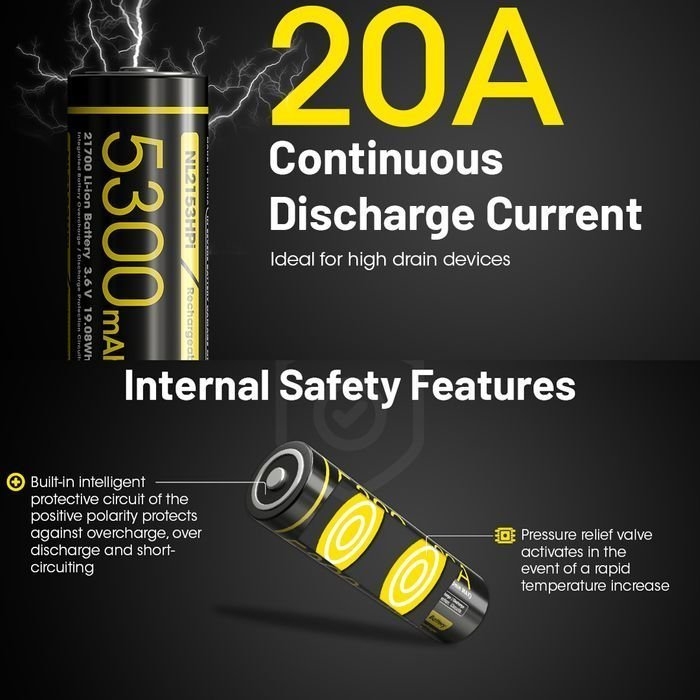 NITECORE 21700 Li-ion Rechargeable Battery 3.6V 5300mAh