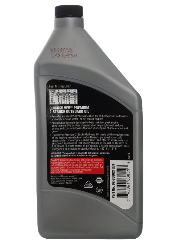 Quicksilver Premium TC-W3 2-Stroke Outboard Oil 946ml