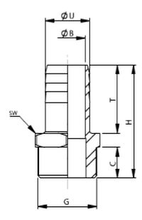 V-Quipment Male Stainless Steel Hose Connector 15mm