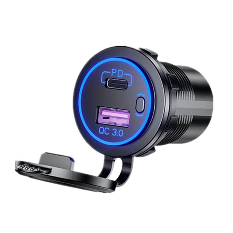 Waterproof USB and USB-C Fast Charger Socket with Switch 12/24V