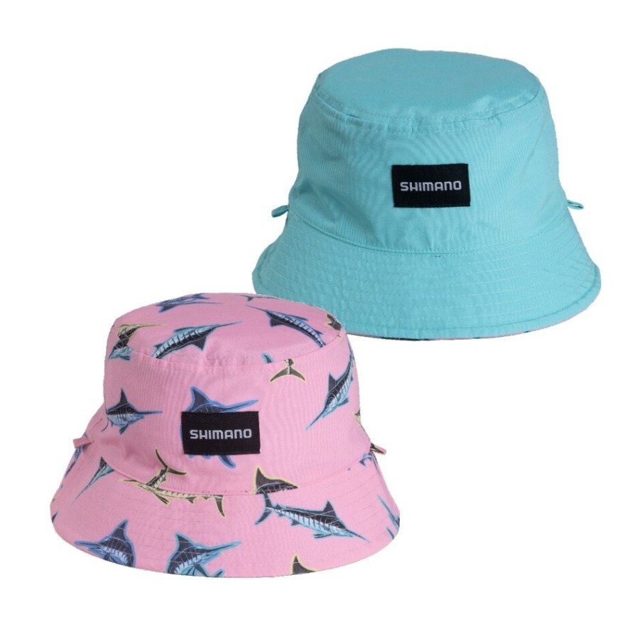 Shimano Pastel Pop Kids Reversible Bucket Hat Marlin Print Bubblegum Pink/Peppermint