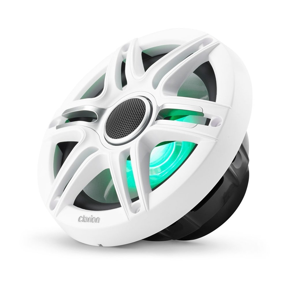Clarion CMSP Premium LED Marine Coaxial Speakers with White/Grey Sport Grill 7.7in 60W