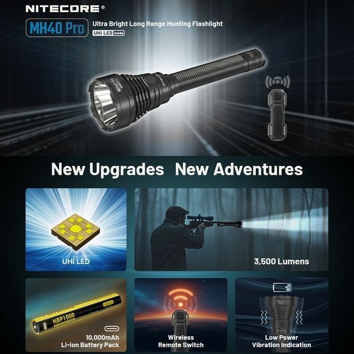 NITECORE MH40 Pro UHI Bright Long Range Hunting Flashlight 3500 Lumen