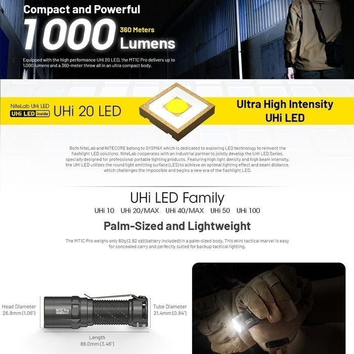 NITECORE MT1C Pro IP68 EDC Flashlight 1000 Lumen