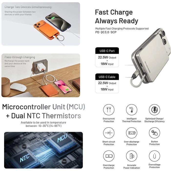 NITECORE Magnetic Ultra-Thin Power Bank Built-In USB-C 5000mAh Cobalt Blue