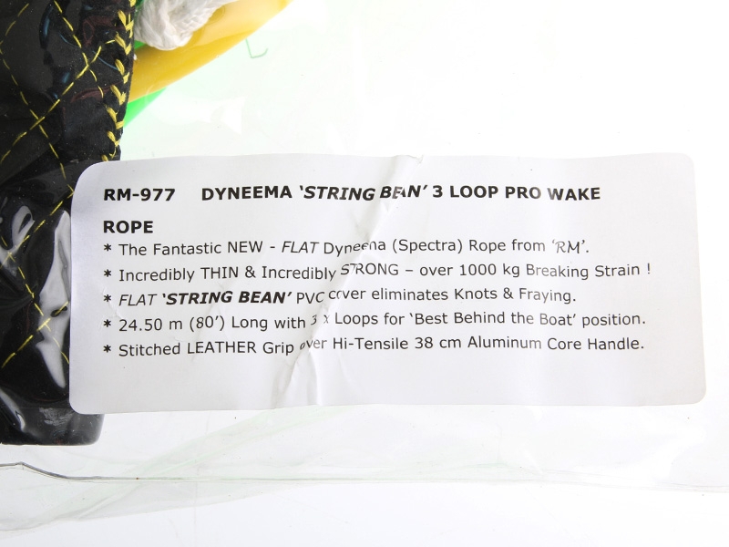 Ron Marks Green Bean Dyneema Pro Rider Wake Tow Rope with Suede Leather Grip - Returned unit used condition