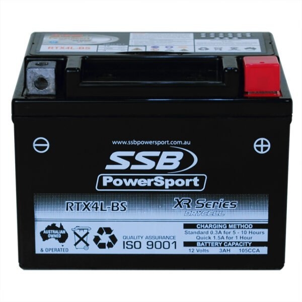 SSB PowerSport XR Series RTX4L-BS High-Performance AGM Battery 12.8V 3Ah 105CCA