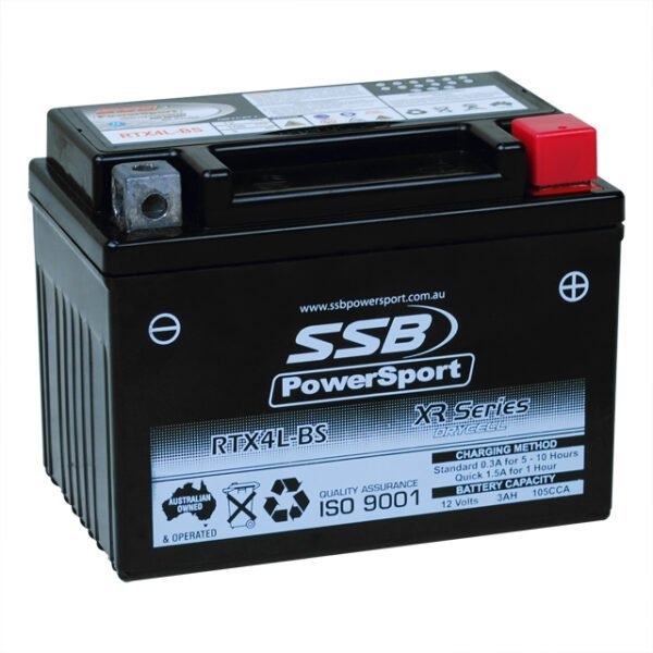 SSB PowerSport XR Series RTX4L-BS High-Performance AGM Battery 12.8V 3Ah 105CCA