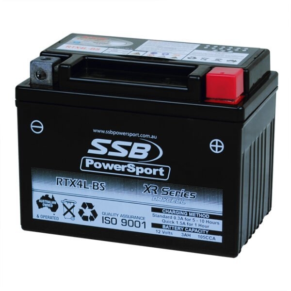 SSB PowerSport XR Series RTX4L-BS High-Performance AGM Battery 12.8V 3Ah 105CCA