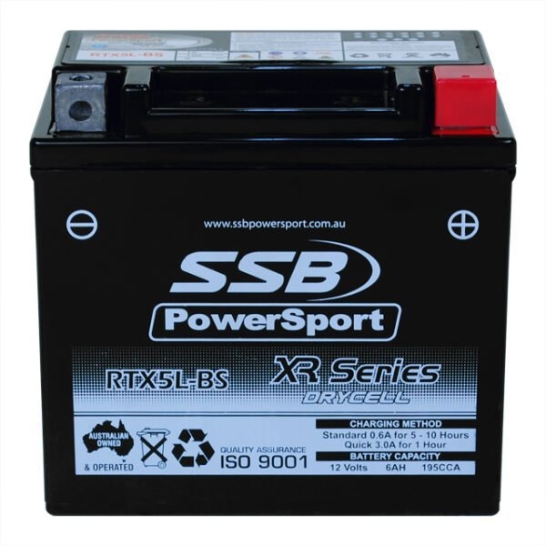 SSB PowerSport XR Series RTX5L-BS High-Performance AGM Battery 12.8V 6Ah 195CCA