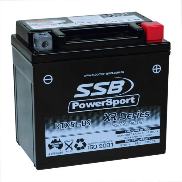 SSB PowerSport XR Series RTX5L-BS High-Performance AGM Battery 12.8V 6Ah 195CCA